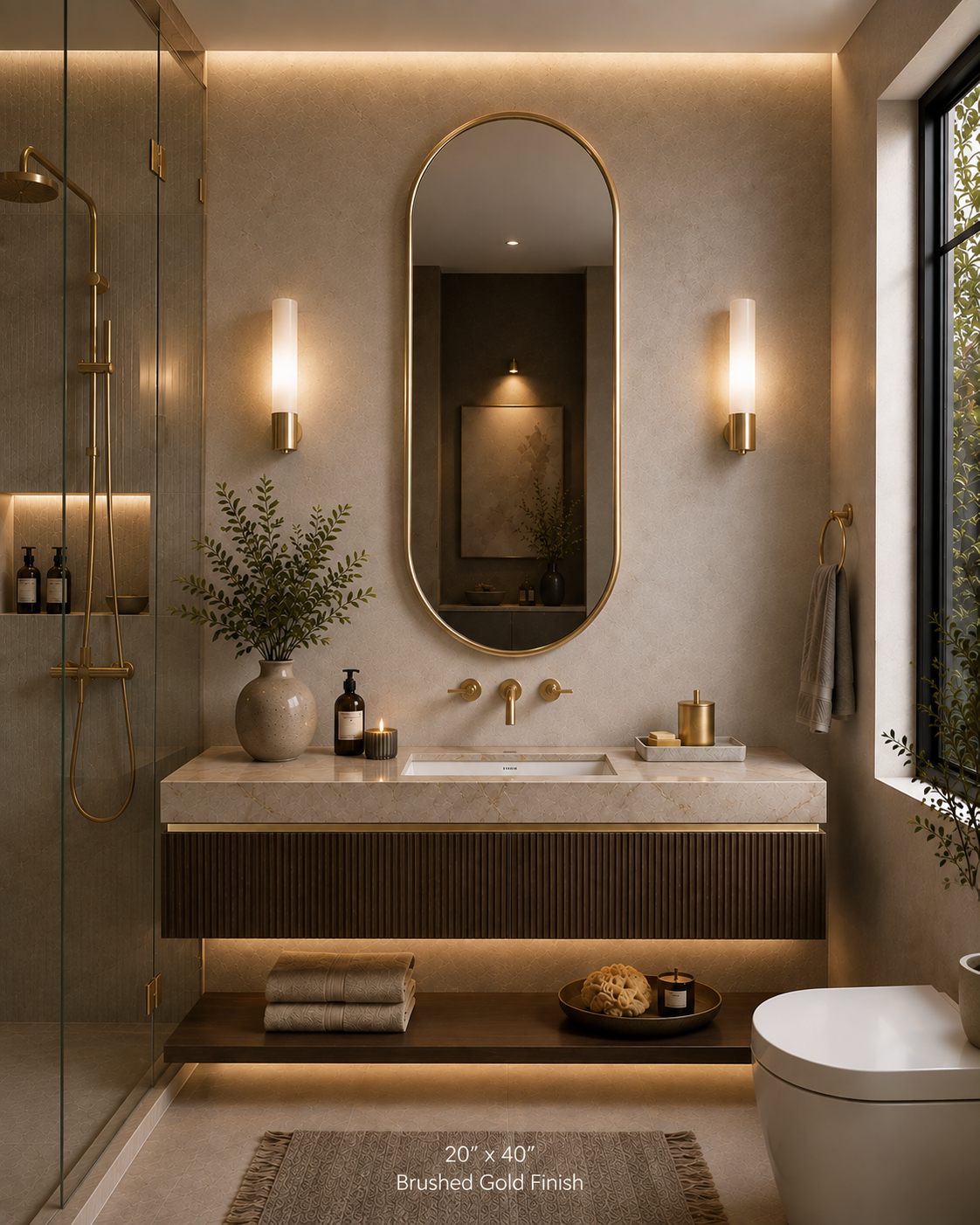 Aria™ Capsule Mirror in Brushed Gold, 20"x40"
