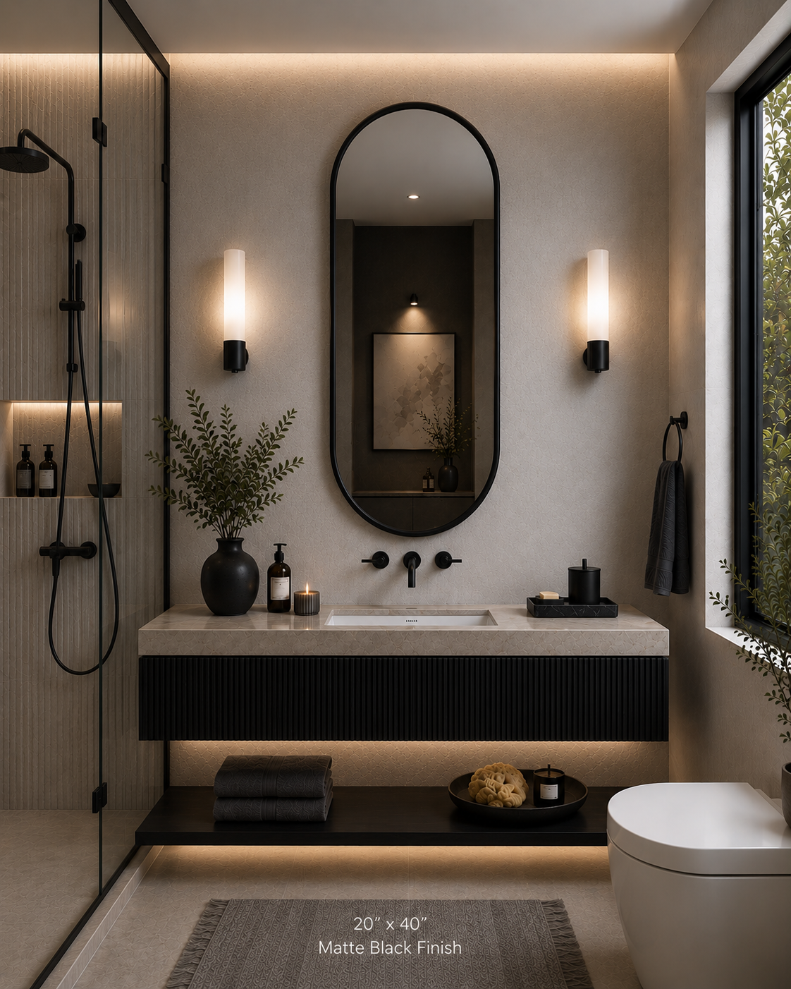 Aria™ Capsule Mirror in Matte Black, 20"x40"