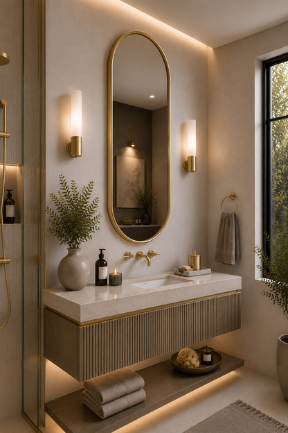 Aria™ Capsule Mirror in Brushed Gold, 20"x40", side view