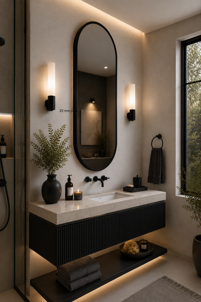 Aria™ Capsule Mirror in Matte Black, 20"x40", side view