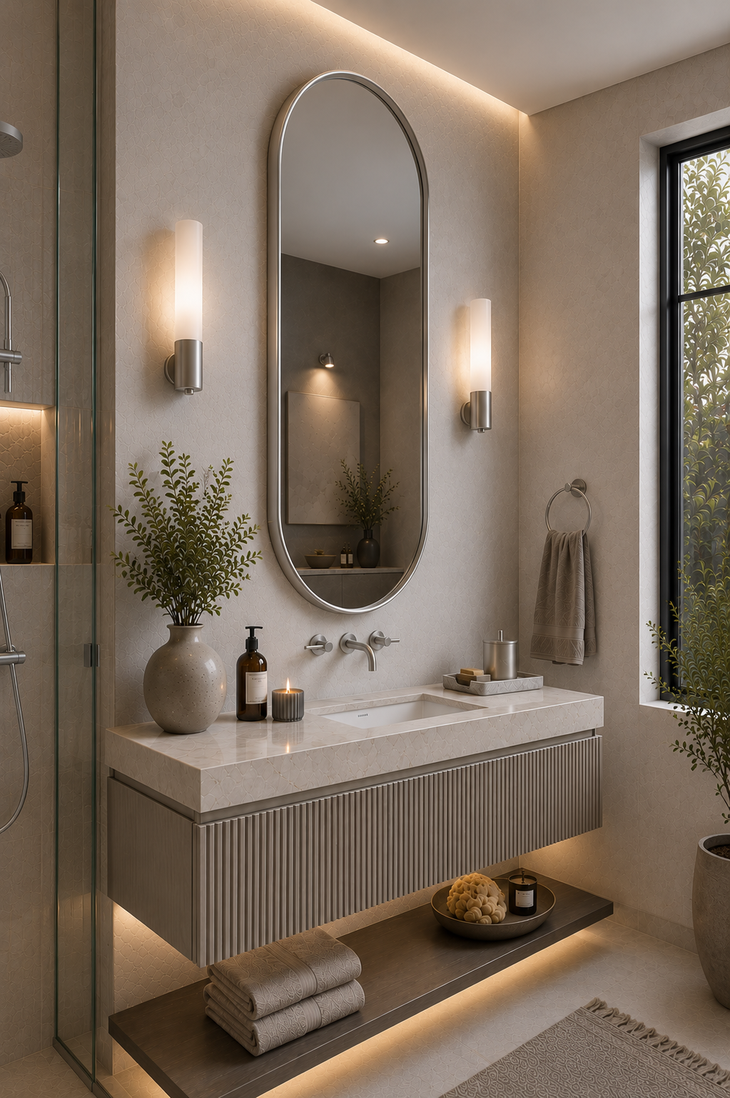Aria™ Capsule Mirror in Satin Nickel, 20"x40", side view