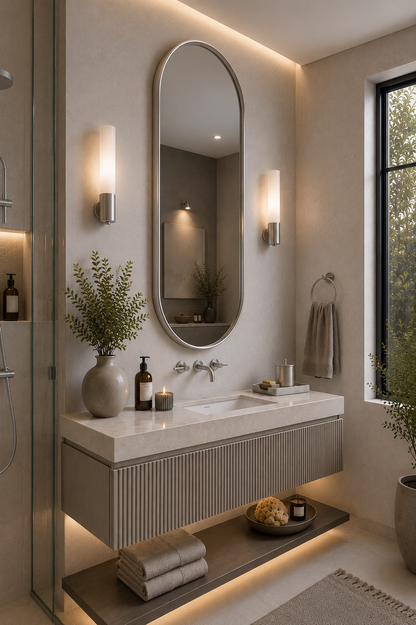 Aria™ Capsule Mirror in Satin Nickel, 20"x40", side view