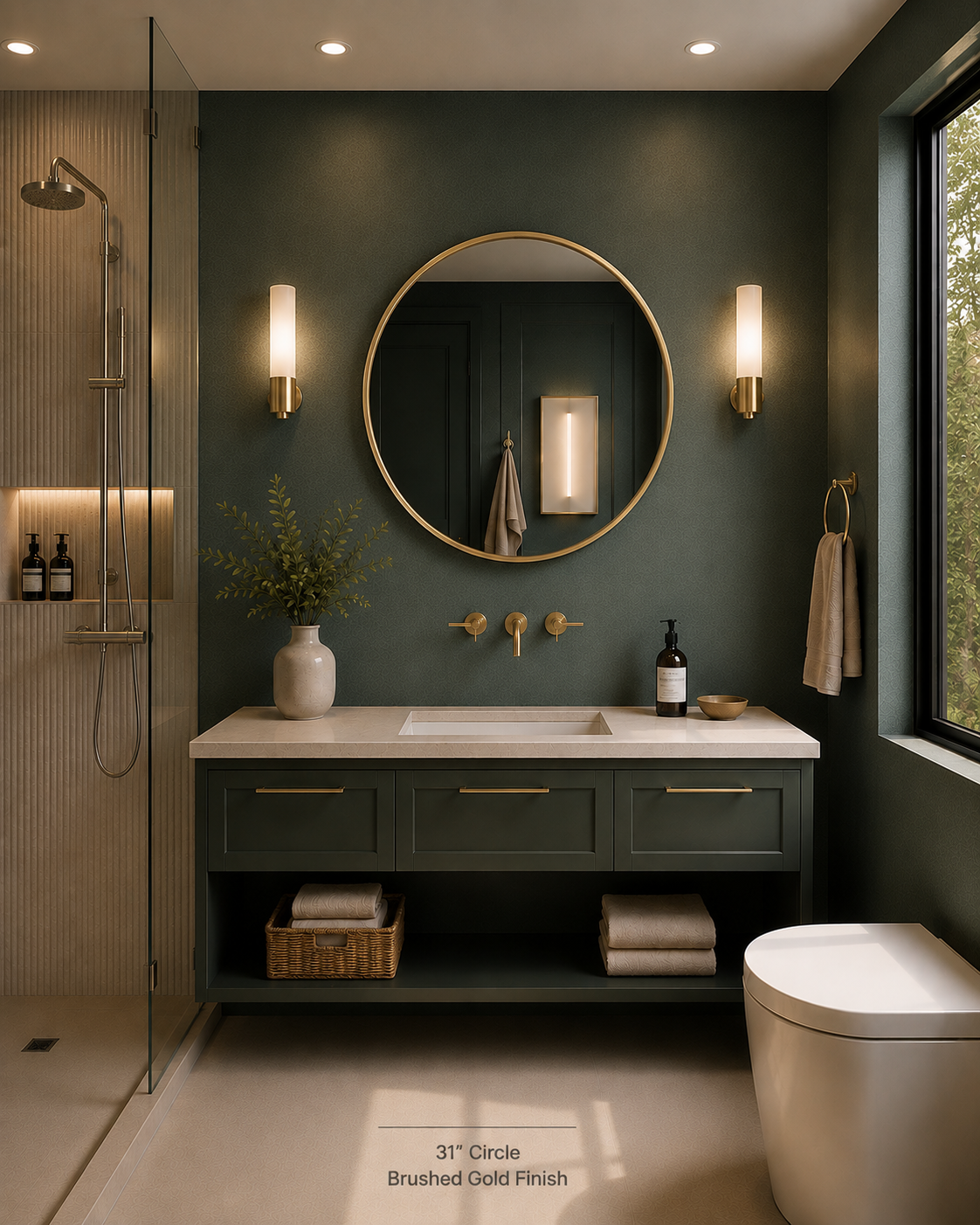 Dario™ Circle Mirror in Brushed Gold, 31" Dia.