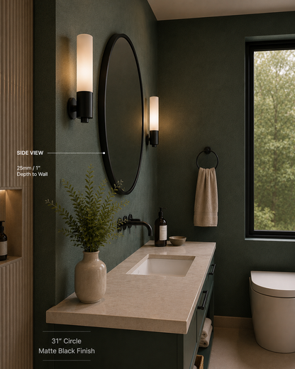 Dario™ Circle Mirror in Matte Black, 31" Dia., side view