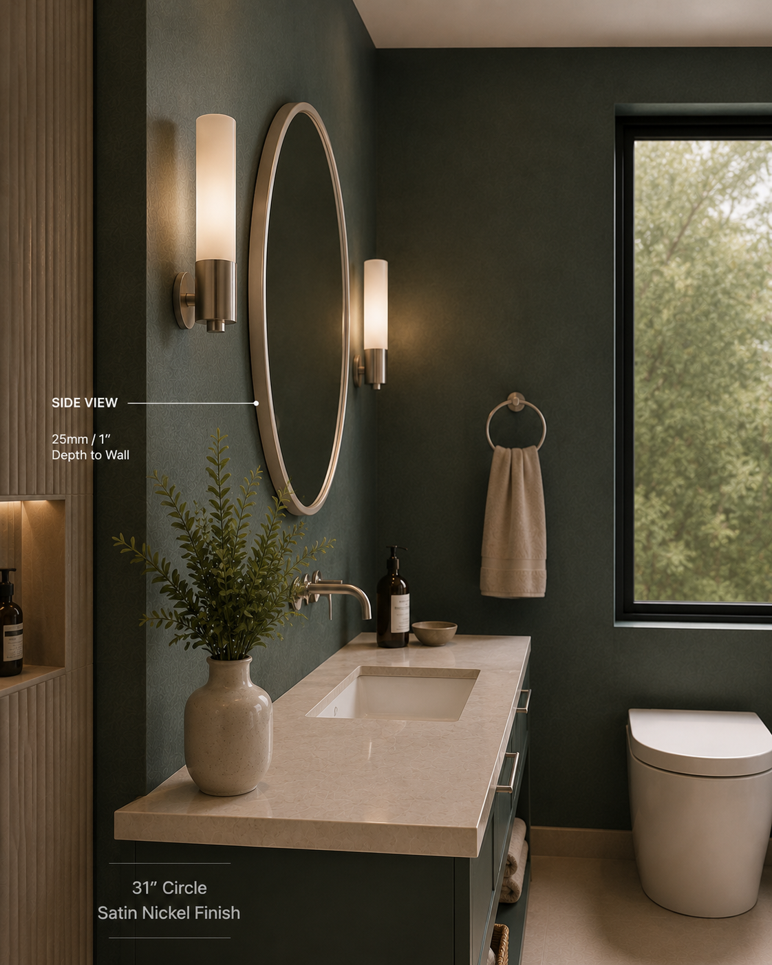 Dario™ Circle Mirror in Satin Nickel, 31" Dia., side view