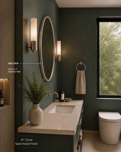Dario™ Circle Mirror in Satin Nickel, 31" Dia., side view