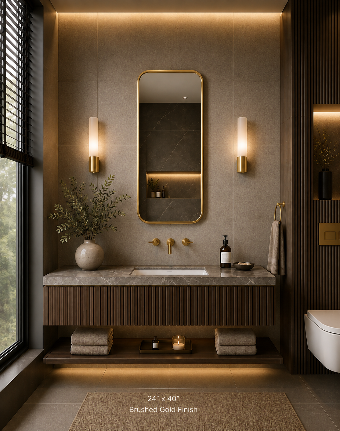 Vante™ Curved Rectangle Mirror in Brushed Gold, 24"x40"