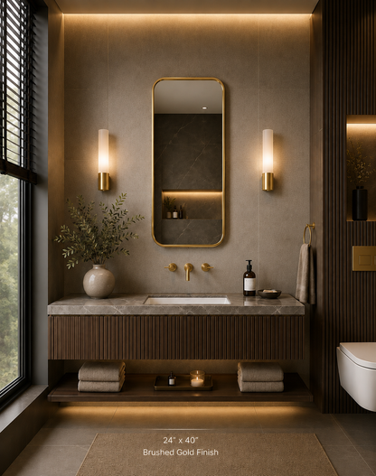 Vante™ Curved Rectangle Mirror in Brushed Gold, 24"x40"