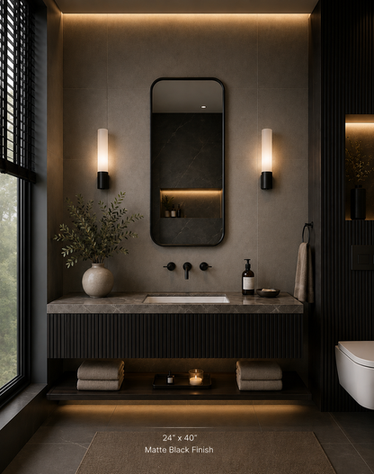 Vante™ Curved Rectangle Mirror in Matte Black, 24"x40"