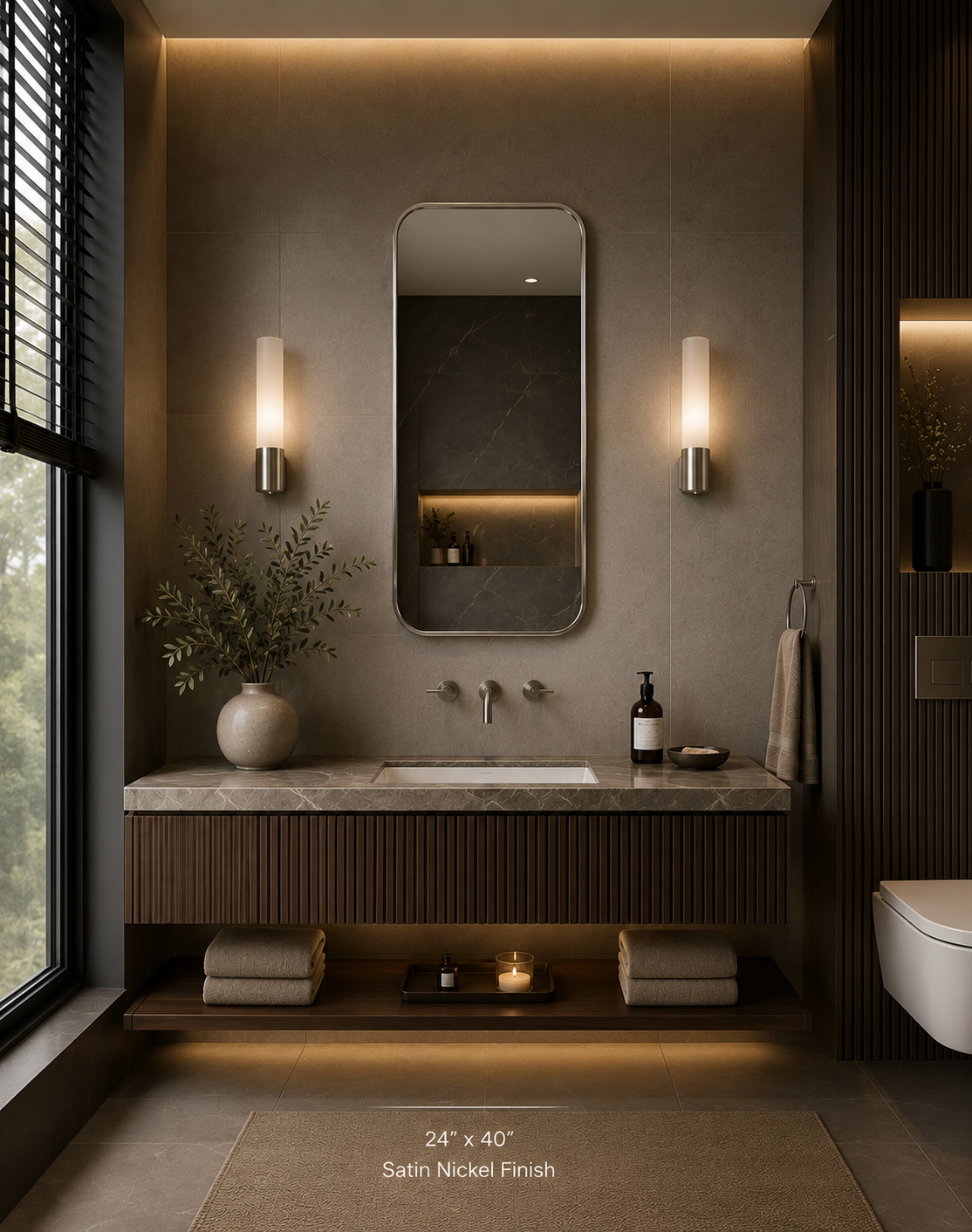 Vante™ Curved Rectangle Mirror in Satin Nickel, 24"x40"