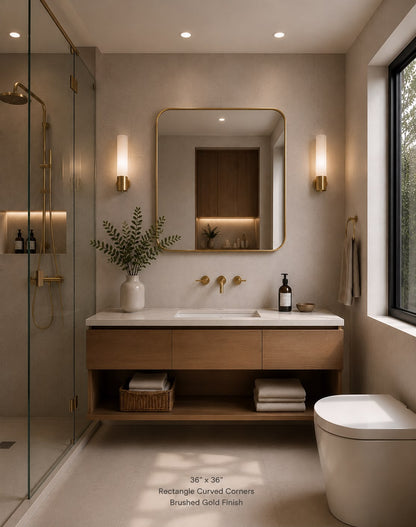 Vante™ Curved Rectangle Mirror in Brushed Gold, 36"x36"