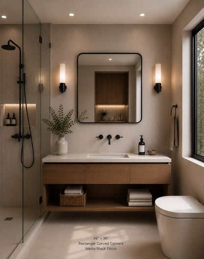 Vante™ Curved Rectangle Mirror in Matte Black, 36"x36"