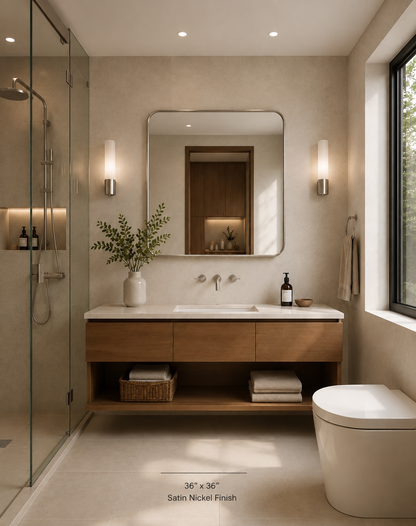 Vante™ Curved Rectangle Mirror in Satin Nickel, 36"x36"