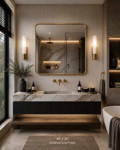 Vante™ Curved Rectangle Mirror in Brushed Gold, 48"x36"