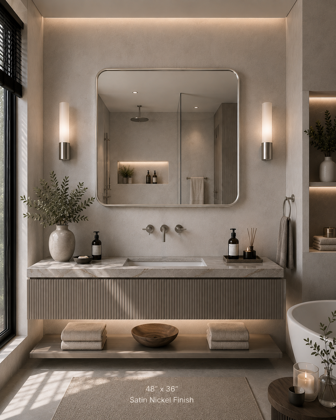 Vante™ Curved Rectangle Mirror in Satin Nickel, 48"x36"