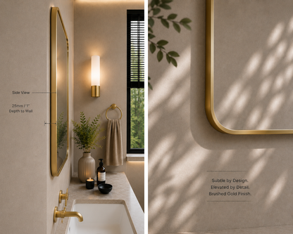 Vante™ Curved Rectangle Mirror in Brushed Gold, 48"x36", side view