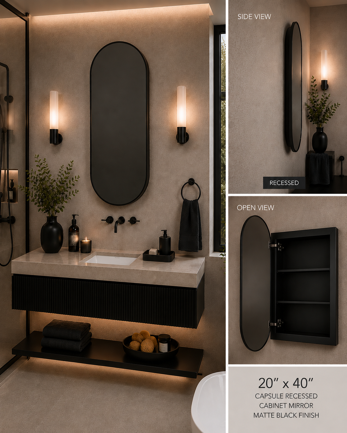 Voss Capsule Cabinet Mirror Matte Black