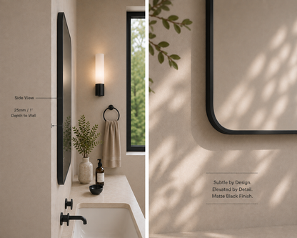 Vante™ Curved Rectangle Mirror in Matte Black, 36"x36", side view